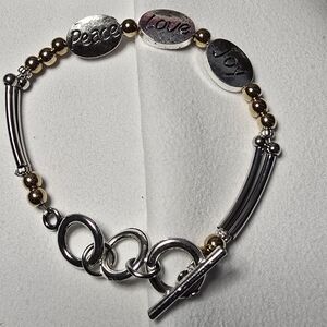 Peace Love Joy Silver and Gold Bracelet